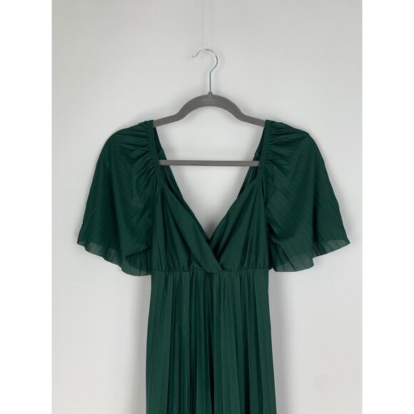 ASOS Pleated Twist Back Cap Sleeve Maxi Dress Women 4 Forest Green Sheer Chiffon - Picture 5 of 10
